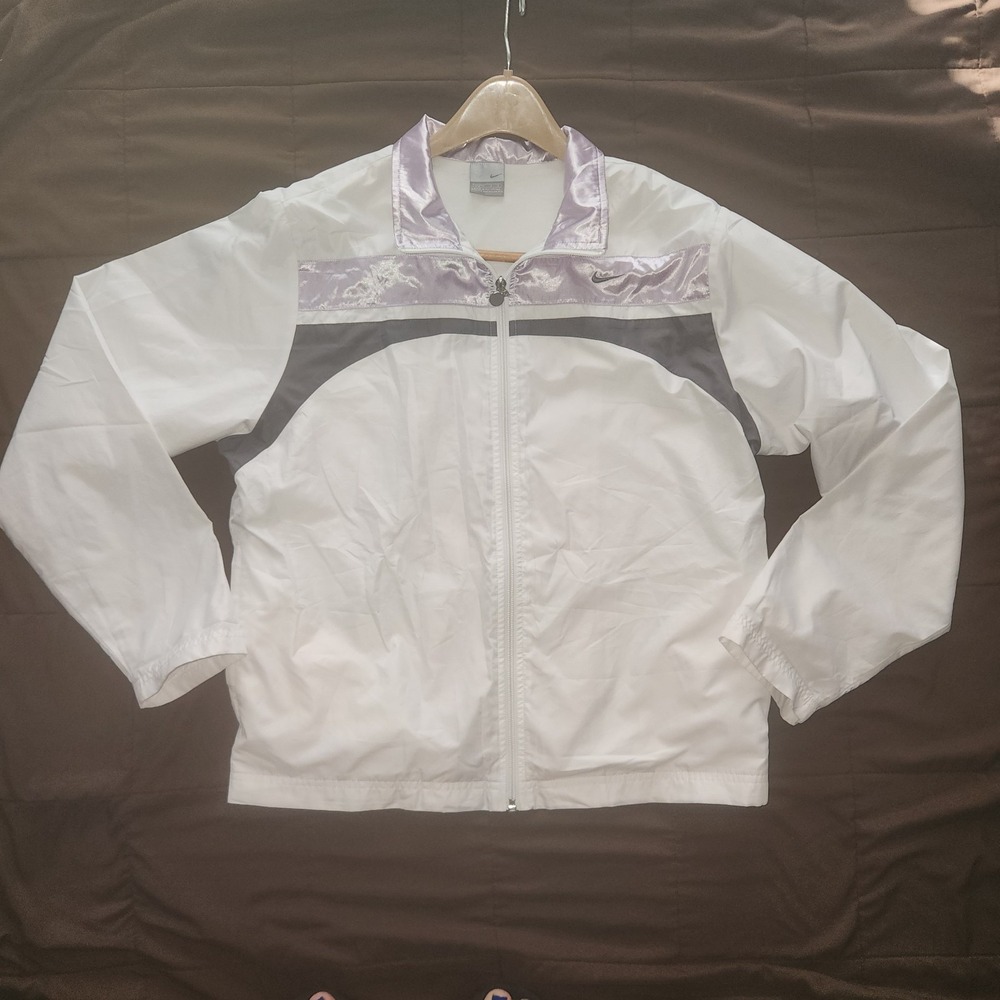 Vintage Nike white and purple velour windbreaker jacket. Womens Large 12-14 Y2K